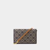 T Monogram Wallet On Chain - Tory Burch - Cotton - Tory Navy