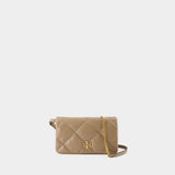 Kira Diamond Wallet On Chain - Tory Burch - Leather - Beige