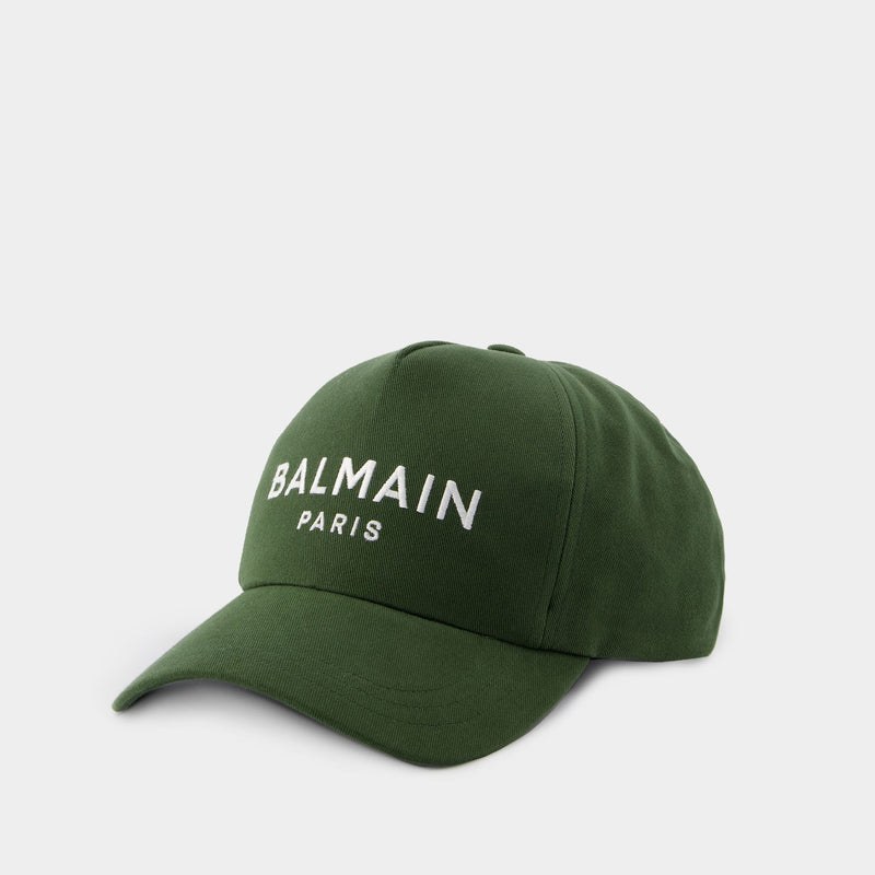 Embroidery Cap - Balmain - Cotton - Khaki/White