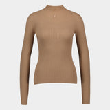 Mockneck Light Rib Sweater - Courreges - Cotton - Brown