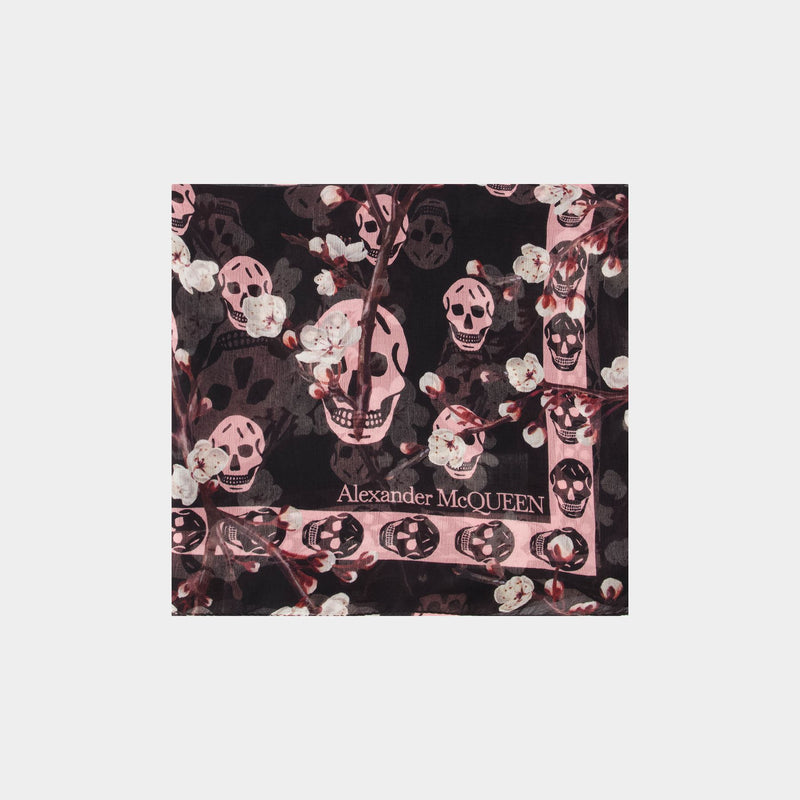 Classic Blossom Scarf - Alexander McQueen - Silk - Black/Pink