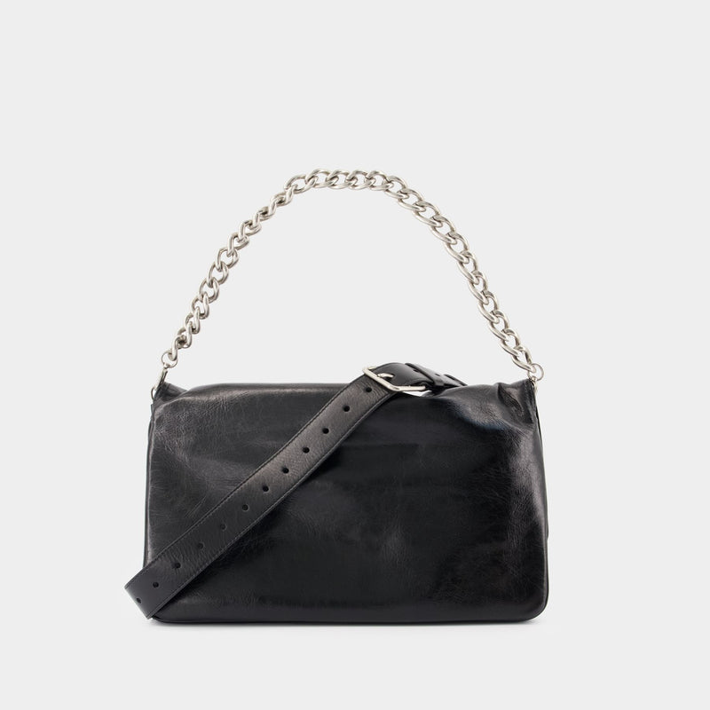 Bb Soft Flap L Shoulder Bag - Balenciaga - Leather - Black