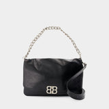 Bb Soft Flap L Shoulder Bag - Balenciaga - Leather - Black