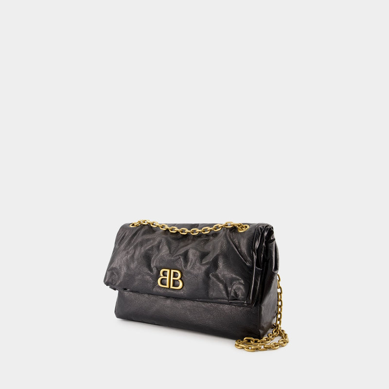 Monaco Chain M Shoulder Bag - Balenciaga - Leather - Black