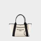 Navy Revamp M Shopper Bag - Balenciaga - Leather - White