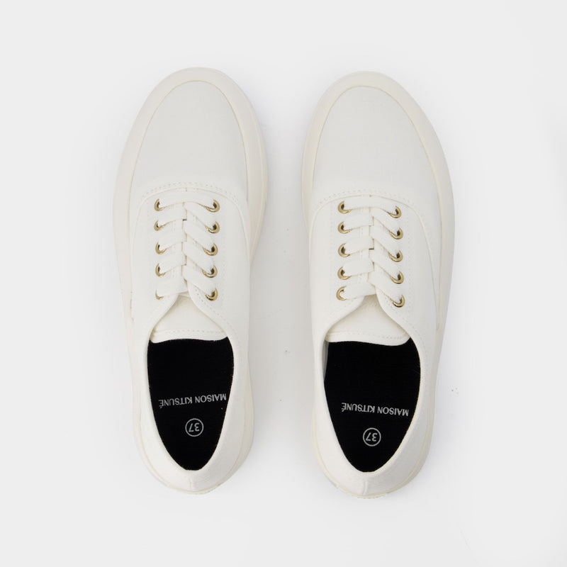 Lace Up Sneakers - Maison Kitsune - Cotton - White