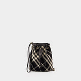 Drawstring Pouch Bin Shoulder Bag - Burberry - Cotton - Black