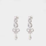 Crystal Bow Pearl Earrings - SELF PORTRAIT - Metal - Silver