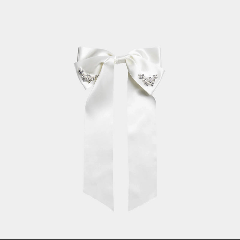 Embellished Bow Hairclip - Simone Rocha - Satin - Beige