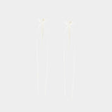 Slim Bow Ribbon Drip Earrings - Simone Rocha - Crystal - White