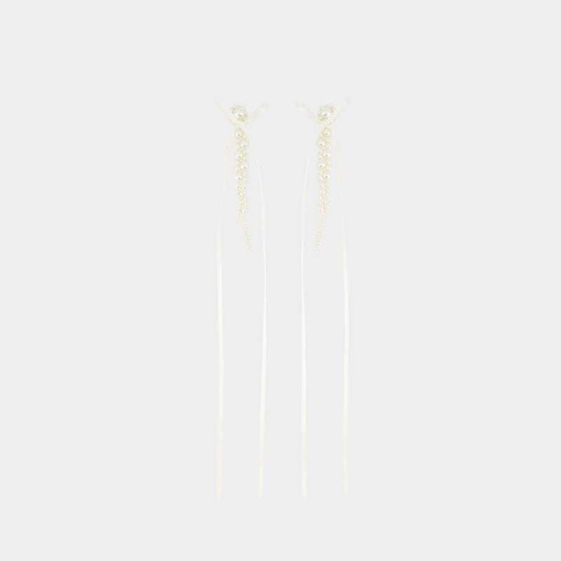 Slim Bow Ribbon Drip Earrings - Simone Rocha - Crystal - White