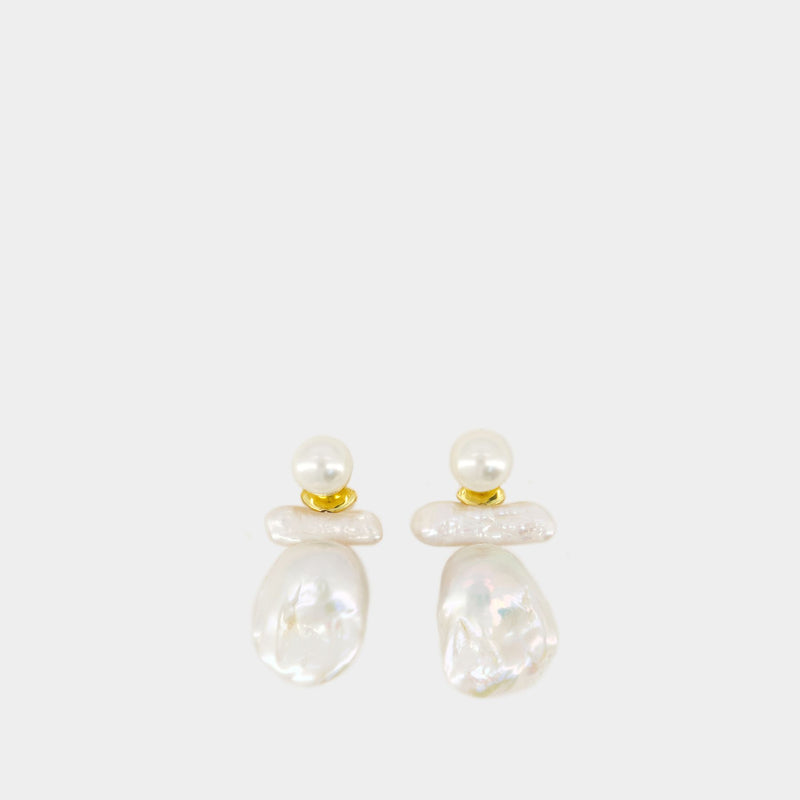 Stacked Baroque Earrings - Simone Rocha - Pearl - White