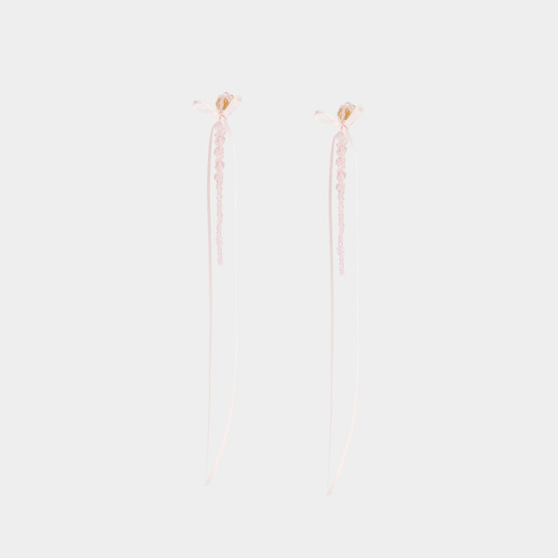 Slim Bow Ribbon Drip Earrings - Simone Rocha - Crystal - Pink