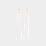 Slim Bow Ribbon Drip Earrings - Simone Rocha - Crystal - Pink