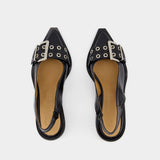 Feminine Buckle Slingback - Ganni - Synthetic Leather - Black