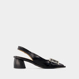 Feminine Buckle Slingback - Ganni - Synthetic Leather - Black