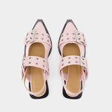 Feminine Buckle Ballerinas - Ganni - Synthetic Leather - Pink