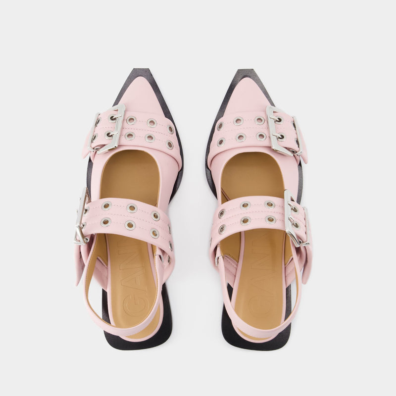 Feminine Buckle Ballerinas - Ganni - Synthetic Leather - Pink