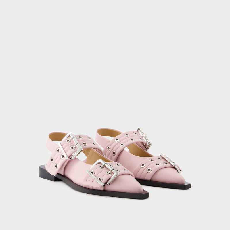 Feminine Buckle Ballerinas - Ganni - Synthetic Leather - Pink