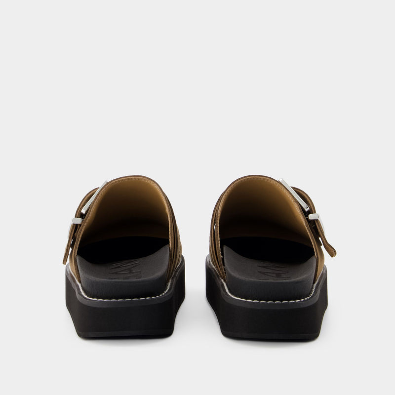 Feminine Buckle Slides - Ganni - Synthetic - Chocolate Fondant