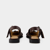 Feminine Buckle Ballerinas - Ganni - Synthetic Leather - Brown