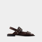 Feminine Buckle Ballerinas - Ganni - Synthetic Leather - Brown