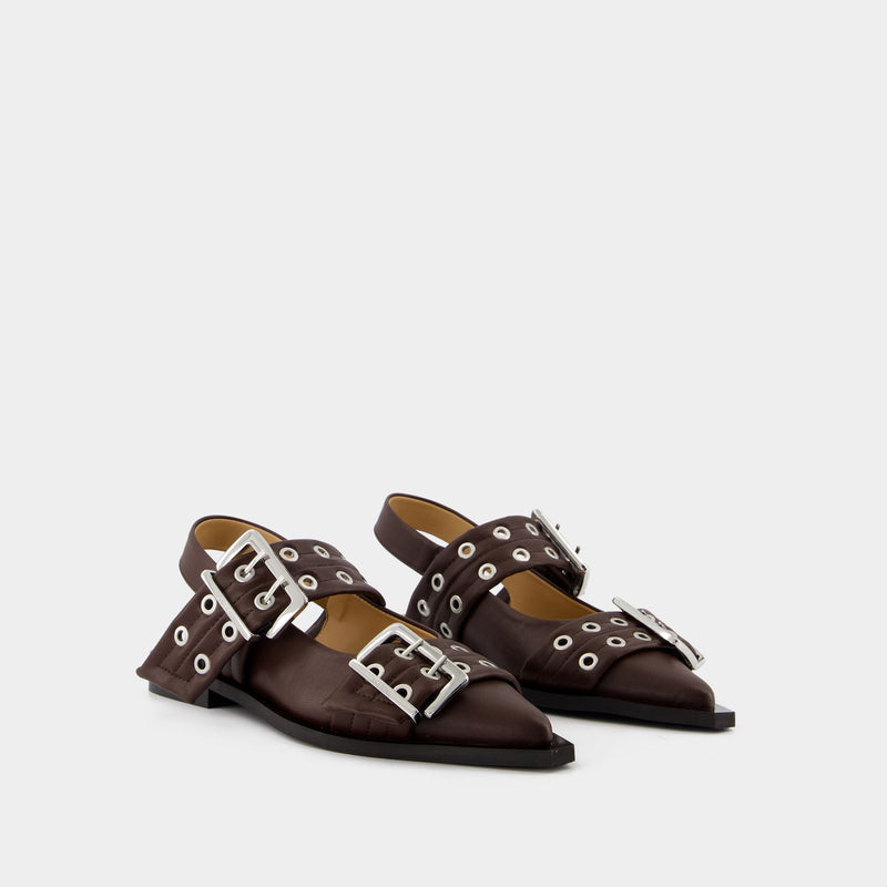 Feminine Buckle Ballerinas - Ganni - Synthetic Leather - Brown