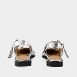 Feminine Buckle Ballerinas - Ganni - Synthetic Leather - Silver