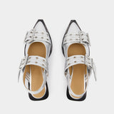 Feminine Buckle Ballerinas - Ganni - Synthetic Leather - Silver