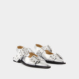 Feminine Buckle Ballerinas - Ganni - Synthetic Leather - Silver