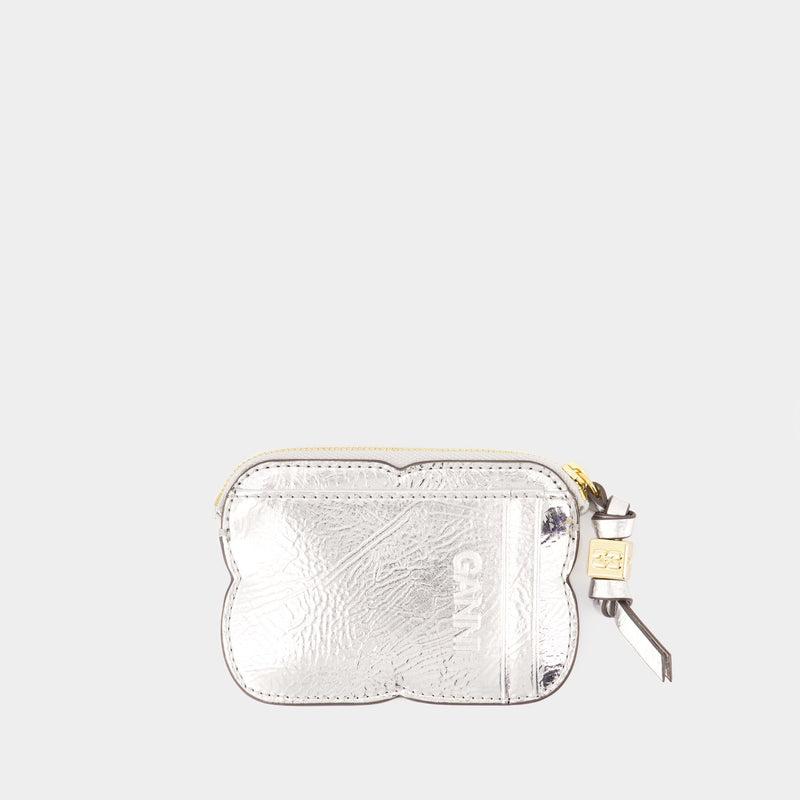 Butterfly Compact Wallet - Ganni - Synthetic Leather - Silver