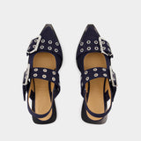 Feminine Buckle Ballerinas - Ganni - Cotton - Blue