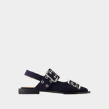 Feminine Buckle Ballerinas - Ganni - Cotton - Blue