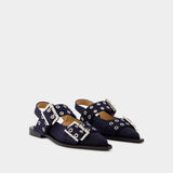 Feminine Buckle Ballerinas - Ganni - Cotton - Blue