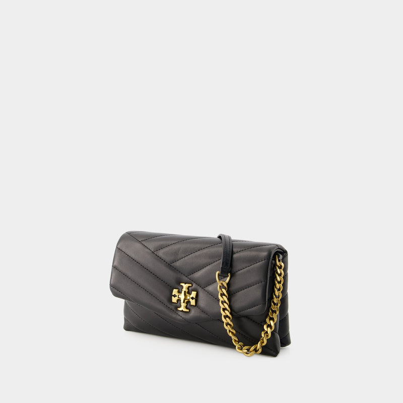 Kira Chevron Wallet On Chain - Tory Burch - Leather - Black