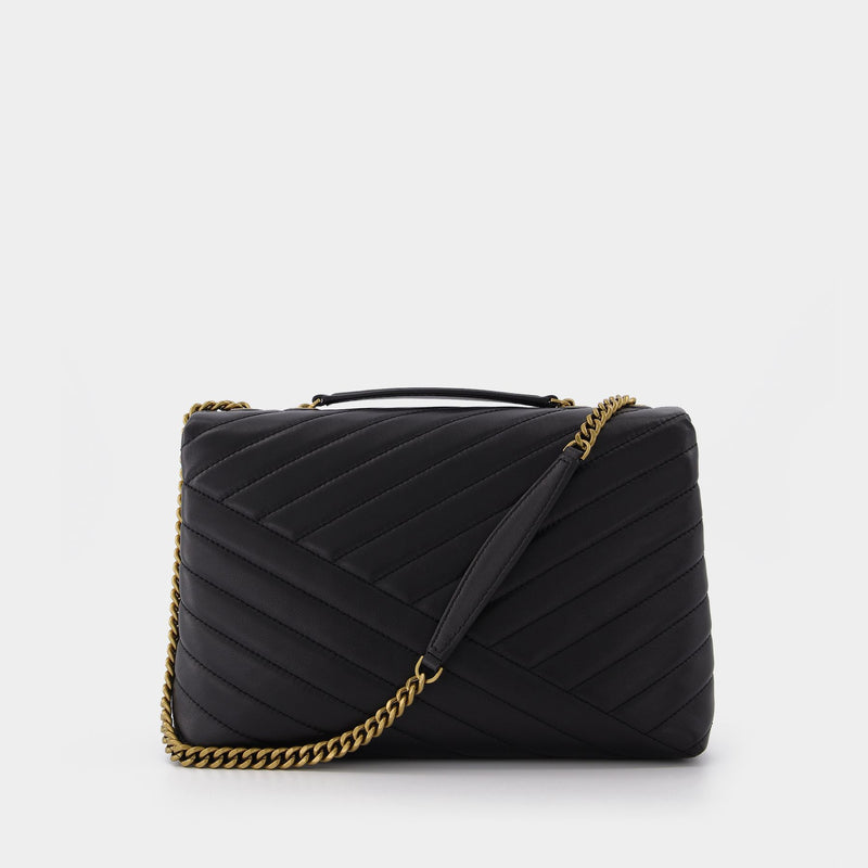 Kira Chevron Convertible Shoulder Bag in black leather