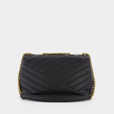 Kira Chevron Small Hobo Bag - Tory Burch -  Black - Leather