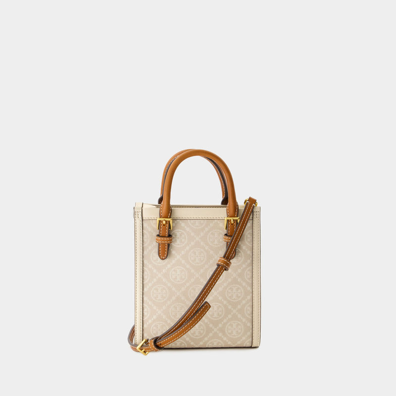 T Monogram Mini Shopper Bag - Tory Burch - Cotton - Ivory