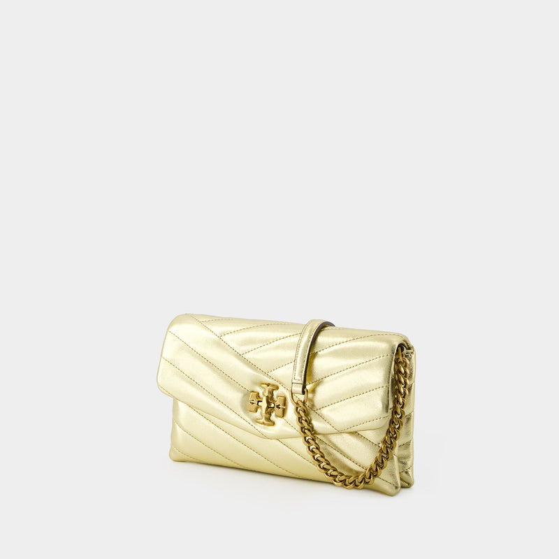 Kira Chevron Wallet On Chain - Tory Burch - Leather - Gold