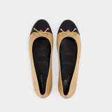 Cap Toe Ballerinas - Tory Burch - Leather - Beige