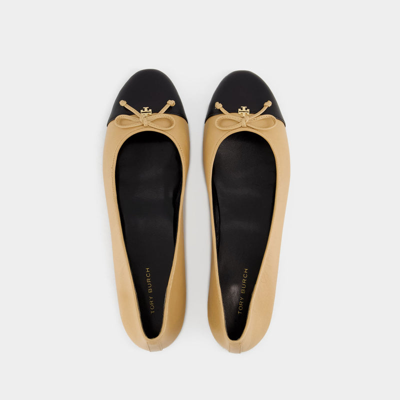 Cap Toe Ballerinas - Tory Burch - Leather - Beige