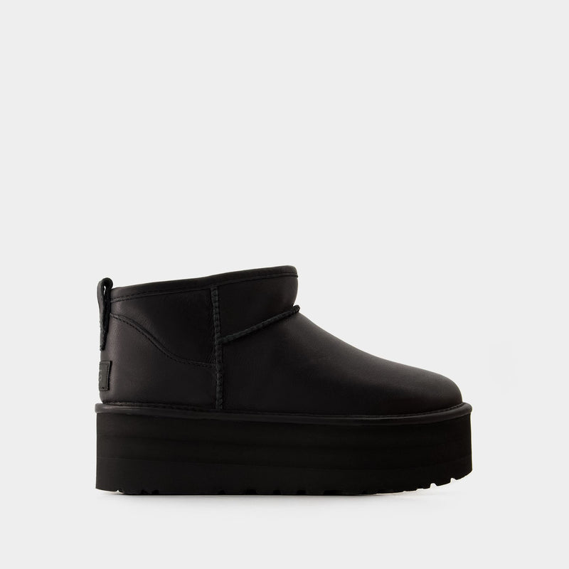 Classic Ultra Mini Platform Ankle Boots - Ugg - Leather - Black