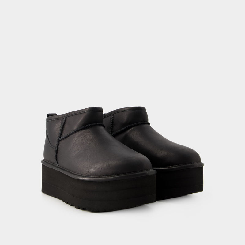 Classic Ultra Mini Platform Ankle Boots - Ugg - Leather - Black