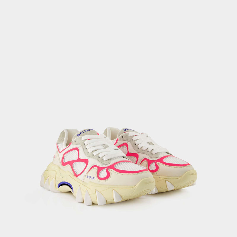 B-East Sneakers - Balmain - White/Bright Pink - Leather