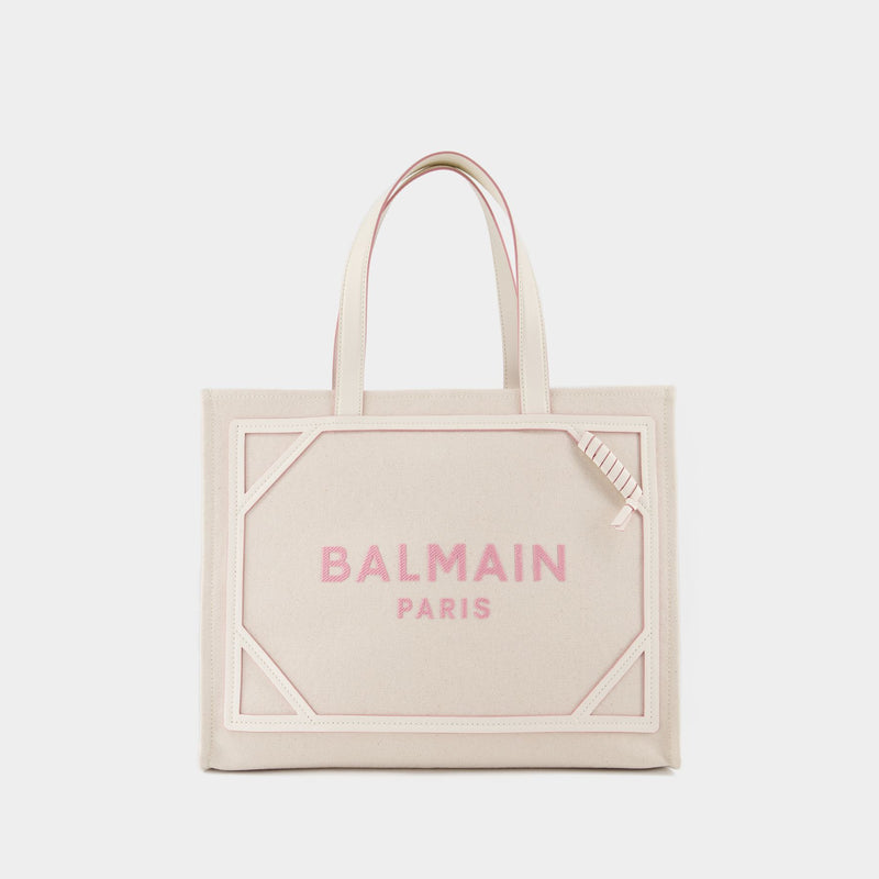 B-Army Medium Tote Bag - Balmain - Cream/Pink - Canvas