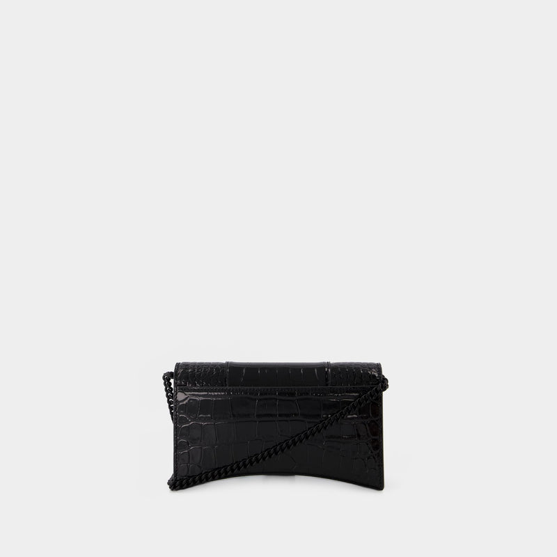 Hourglass Wallet on chain - Balenciaga - Leather - Black