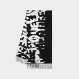 Graffiti Biker Scarf in Black and Ivory Wool