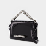 Four Ring Mini Chain Bag in Black Patent Leather