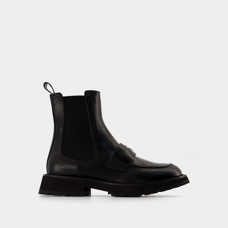 Worker Punk Ankle Boots - Alexander Mcqueen - Black/White - Leather