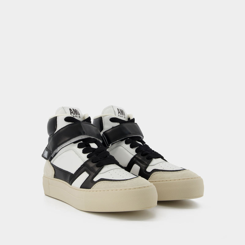 High-Top ADC Sneakers in White and Black Leather